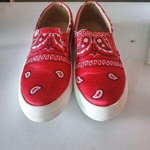 Red Bandana Print Shoes by Mata Shoes